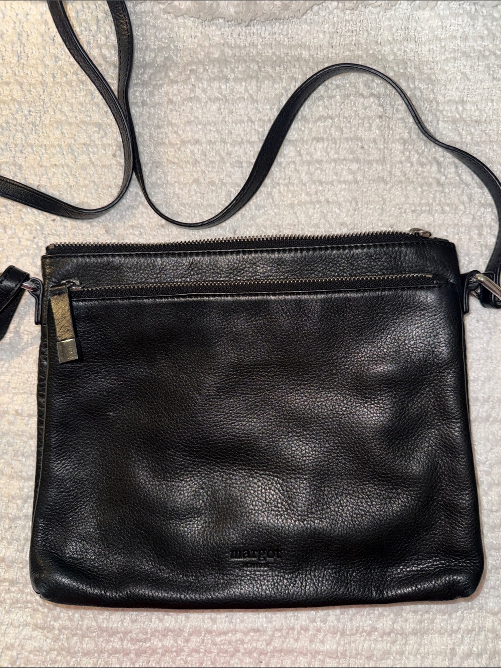 Black Leather Crossbody Bag - Pebbled Slim Design